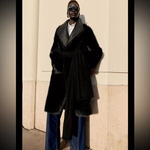 Zara reversible faux fur double faced long coat